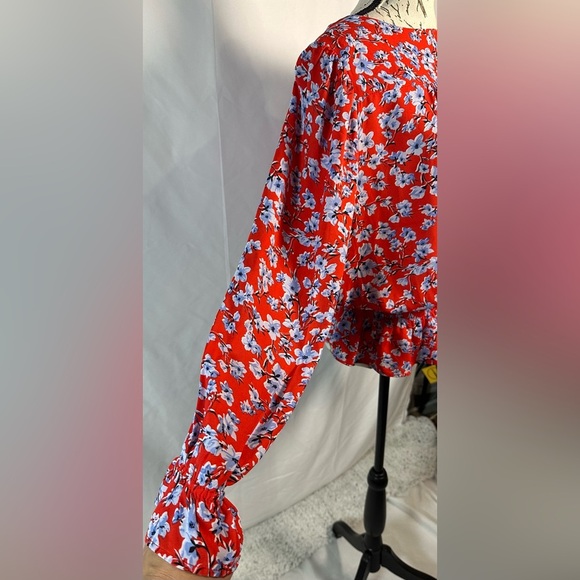 Premise Red Blue Pleated Bubble Midi Blouse ❤️🩵 - Picture 6 of 11